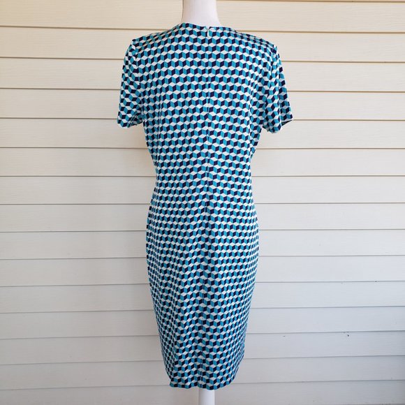 NWT St John Blue/White geomietric cube sweater dress - Picture 5 of 10